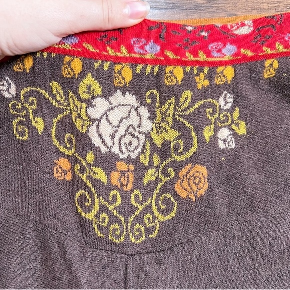 IVKO Woman • floral jacquard skirt brown wool knit flare Serbia bohemian - Picture 5 of 12